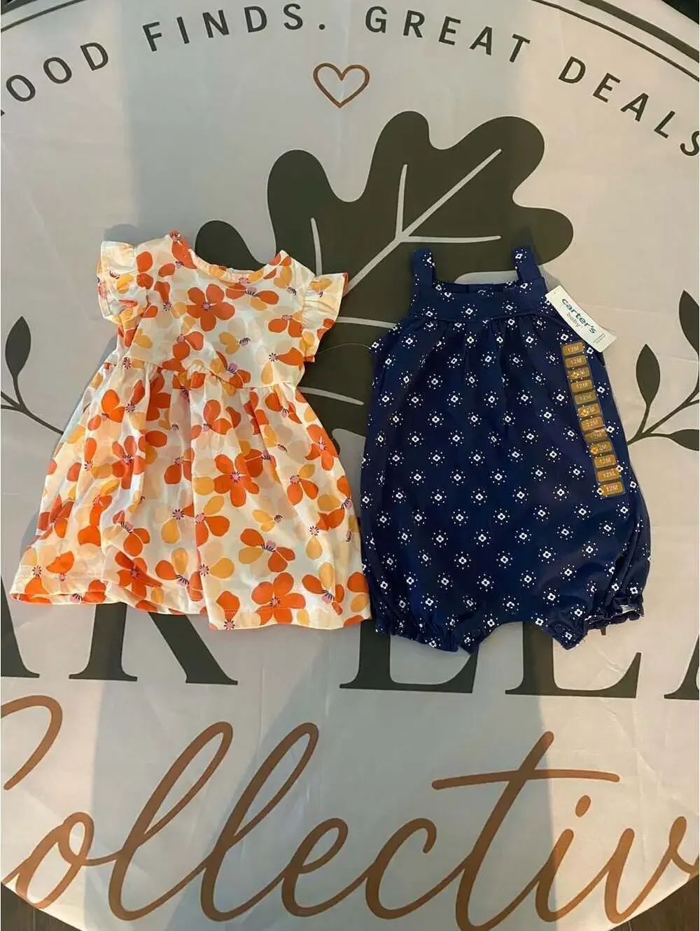 Carter's 12M Baby Girls' 2-Piece Floral Dress and Navy Romper Set